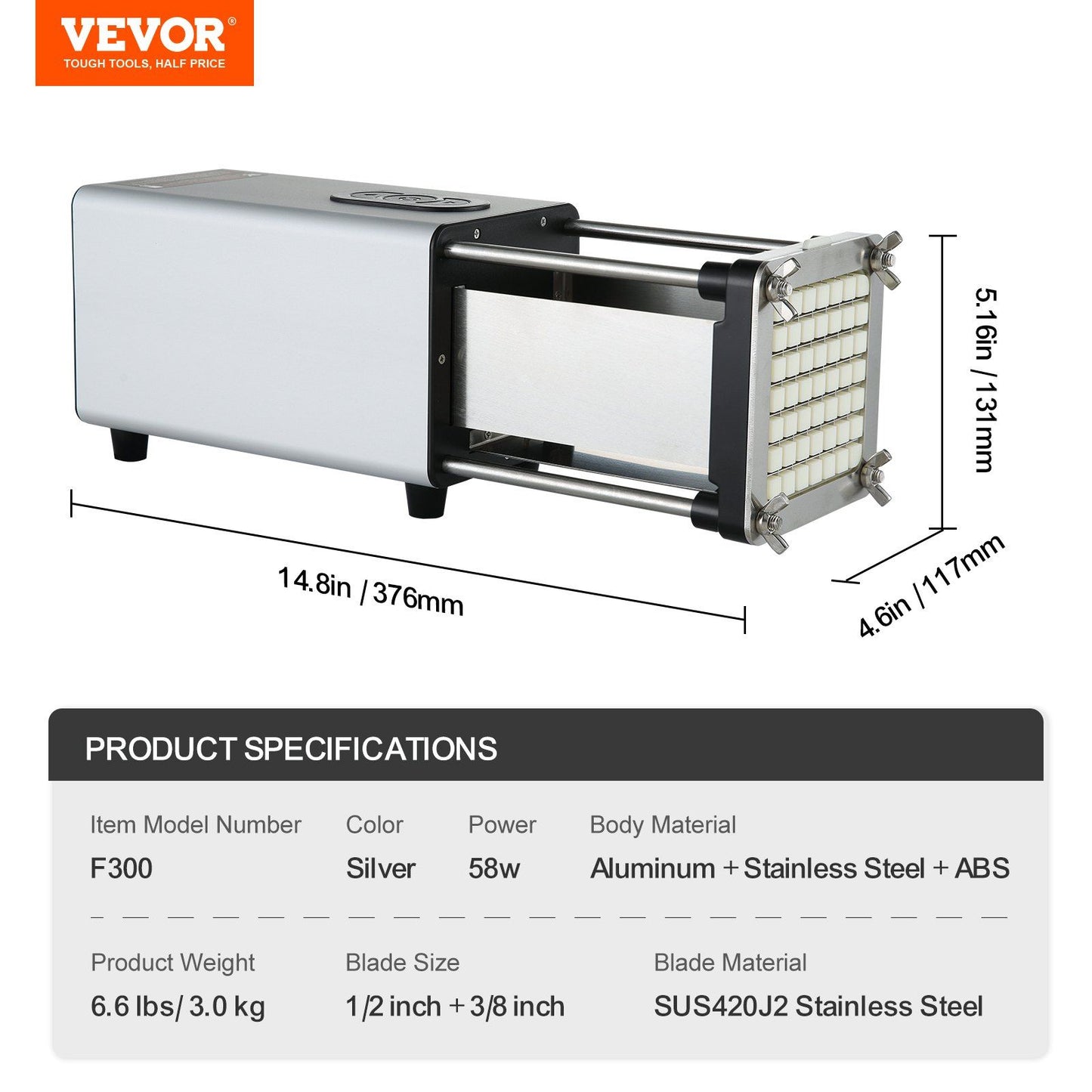 Electric French Fry Cutter, Potato Slicer with 1/2-Inch and 3/8-Inch Stainless Steel Blades, Potato Cutter V952-SYWSQSTJDD12ZQ9TRV3