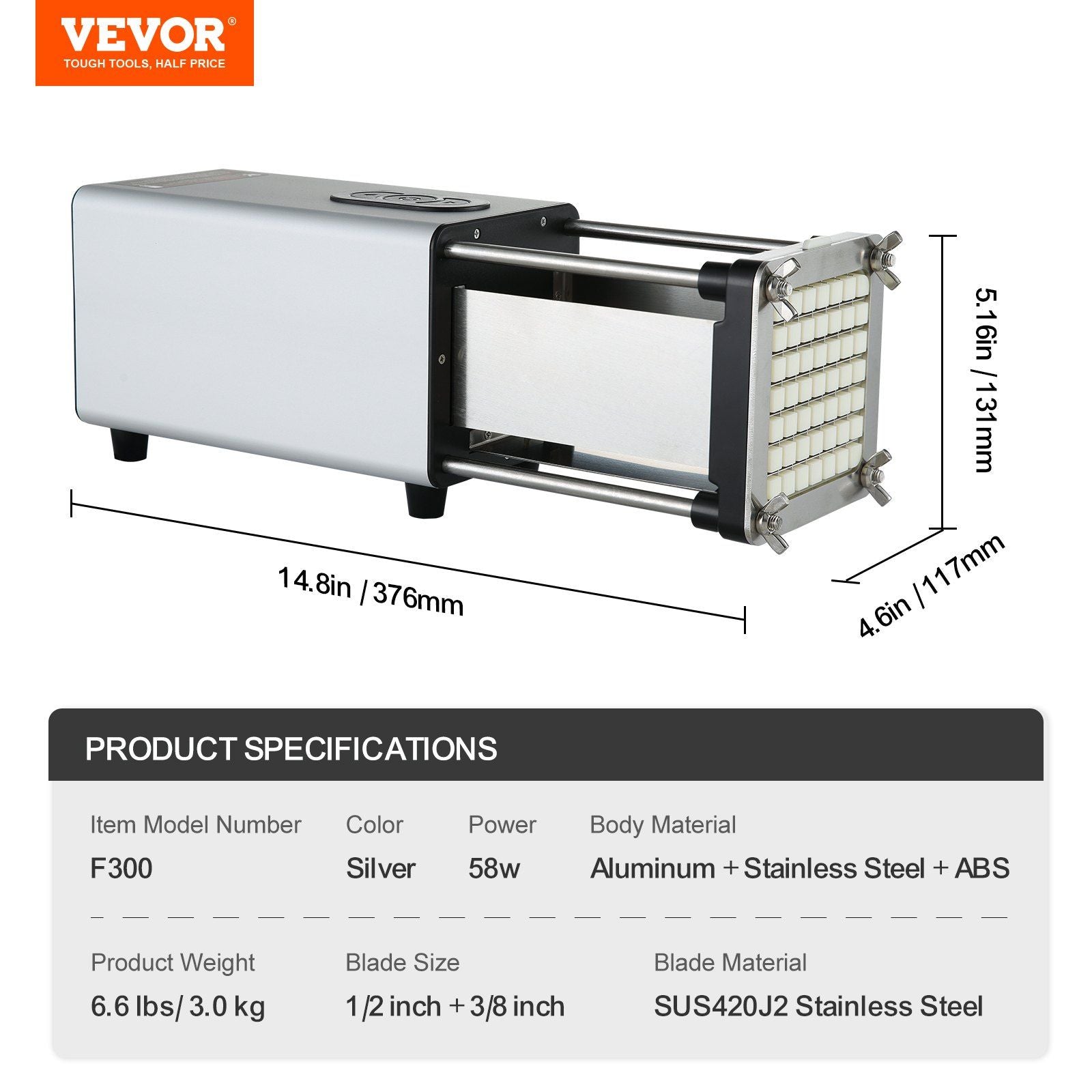 Electric French Fry Cutter, Potato Slicer with 1/2-Inch and 3/8-Inch Stainless Steel Blades, Potato Cutter V952-SYWSQSTJDD12ZQ9TRV3