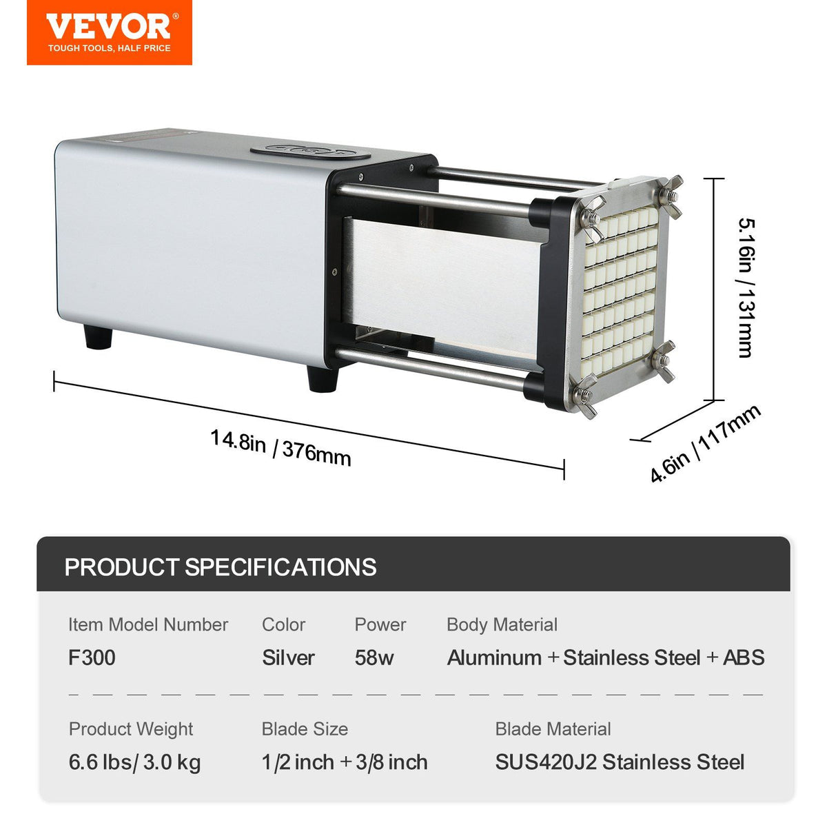 Electric French Fry Cutter, Potato Slicer with 1/2-Inch and 3/8-Inch Stainless Steel Blades, Potato Cutter V952-SYWSQSTJDD12ZQ9TRV3