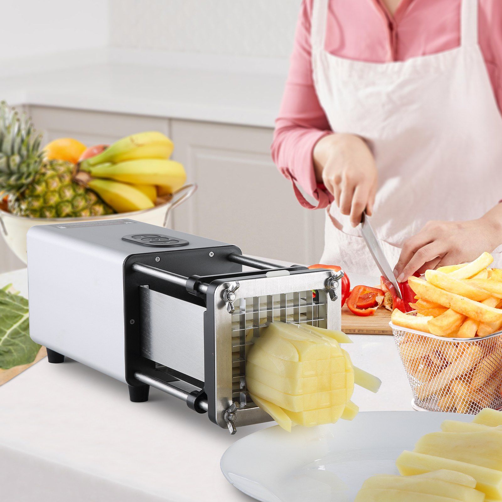 Electric French Fry Cutter, Potato Slicer with 1/2-Inch and 3/8-Inch Stainless Steel Blades, Potato Cutter V952-SYWSQSTJDD12ZQ9TRV3