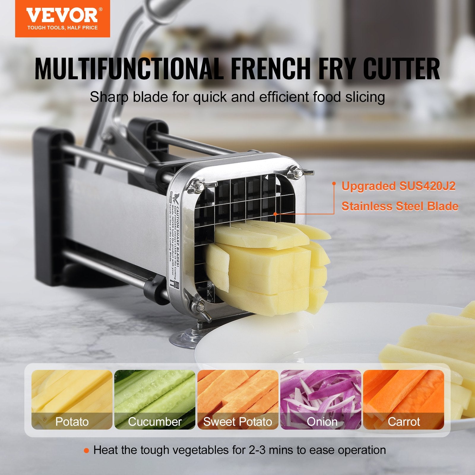 French Fry Cutter, Potato Slicer with 1/2-Inch and 3/8-Inch Stainless Steel Blades, Manual Potato Cutter V952-SYWSQSTJWJ12IGYCYV0