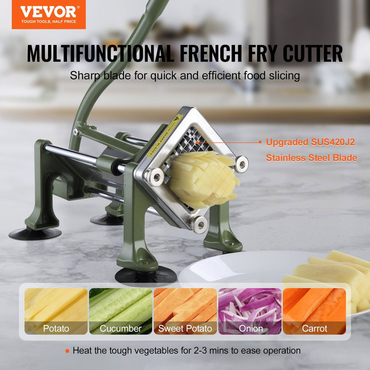 French Fry Cutter, Potato Slicer with 1/2" 3/8" 1/4" Stainless Steel Blades, Manual Potato Cutter Chopper V952-SYWSQSTJYJ12FI5HIV0