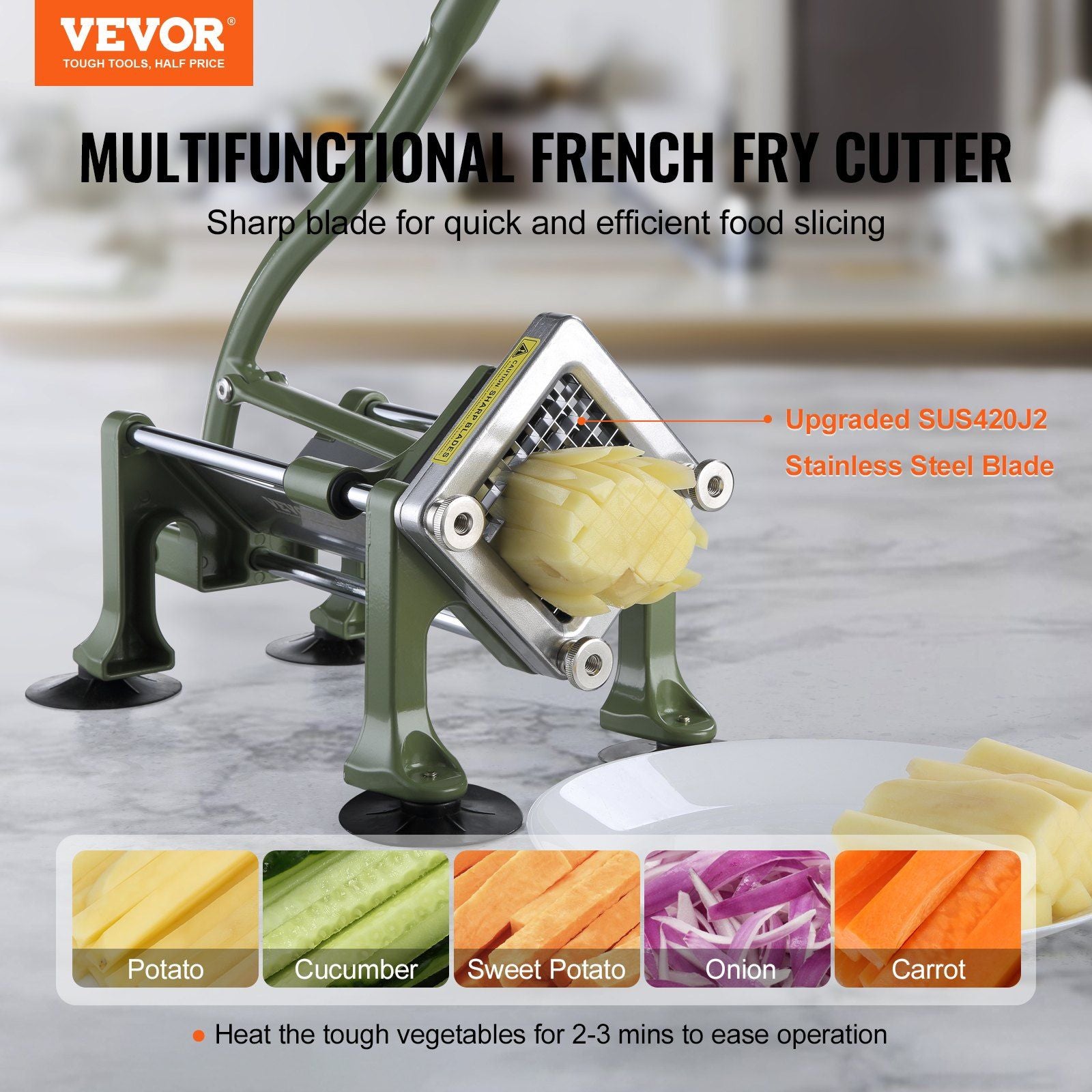 French Fry Cutter, Potato Slicer with 1/2" 3/8" 1/4" Stainless Steel Blades, Manual Potato Cutter Chopper V952-SYWSQSTJYJ12FI5HIV0