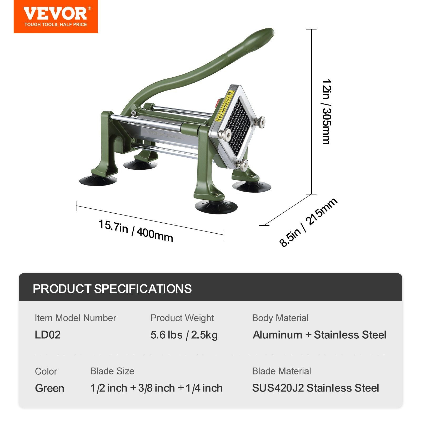 French Fry Cutter, Potato Slicer with 1/2" 3/8" 1/4" Stainless Steel Blades, Manual Potato Cutter Chopper V952-SYWSQSTJYJ12FI5HIV0