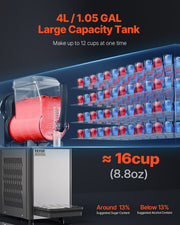 Commercial Slushy Machine, 4L Single Tank Frozen Drink Machine, 16 Cups Stainless Steel Margarita Smoothie V952-SYXRJX14LDGD1123BV3