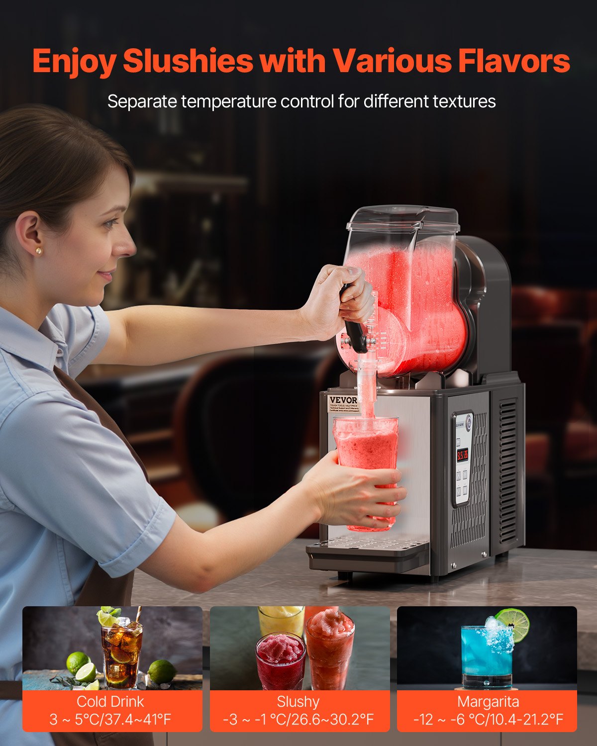Commercial Slushy Machine, 4L Single Tank Frozen Drink Machine, 16 Cups Stainless Steel Margarita Smoothie V952-SYXRJX14LDGD1123BV3