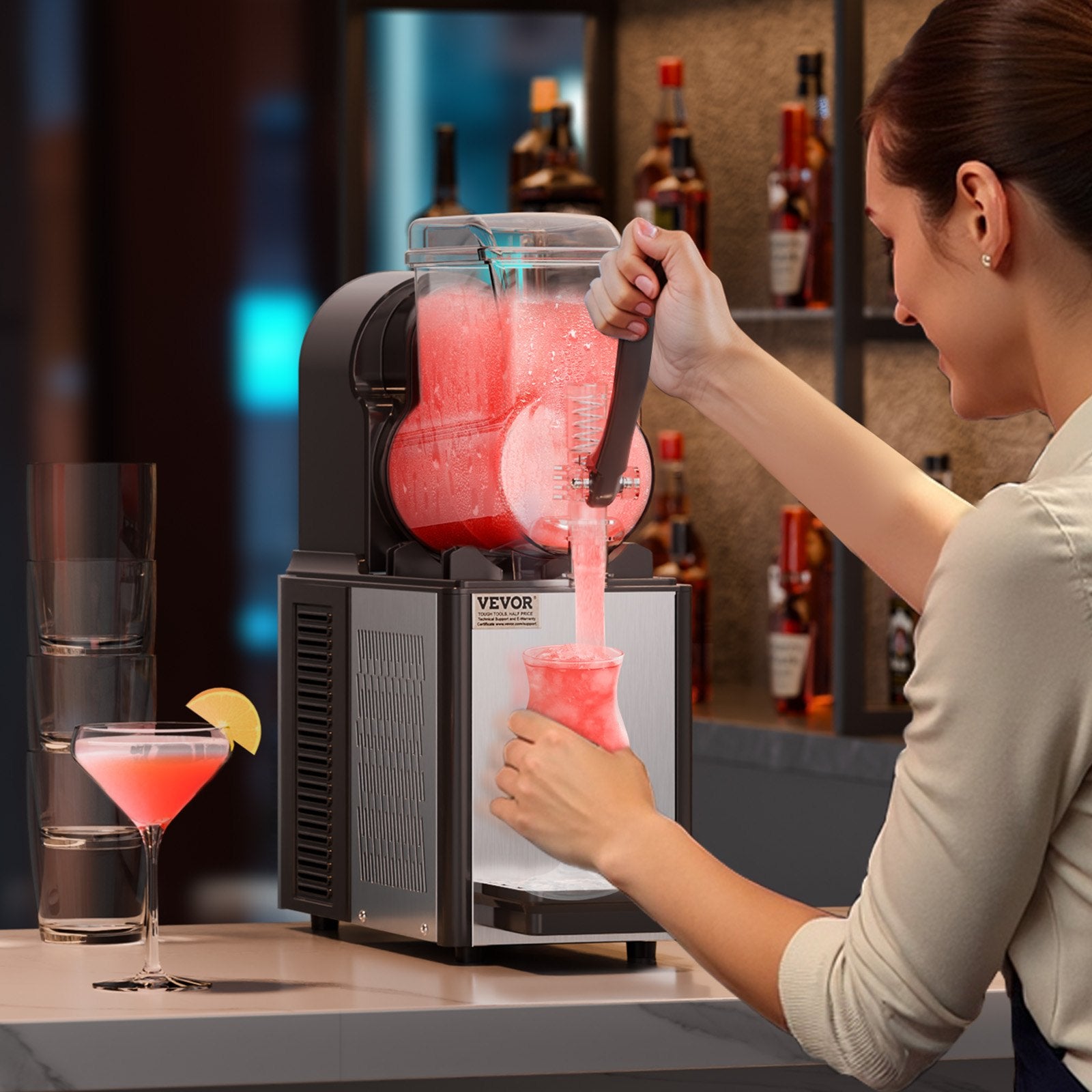 Commercial Slushy Machine, 4L Single Tank Frozen Drink Machine, 16 Cups Stainless Steel Margarita Smoothie V952-SYXRJX14LDGD1123BV3