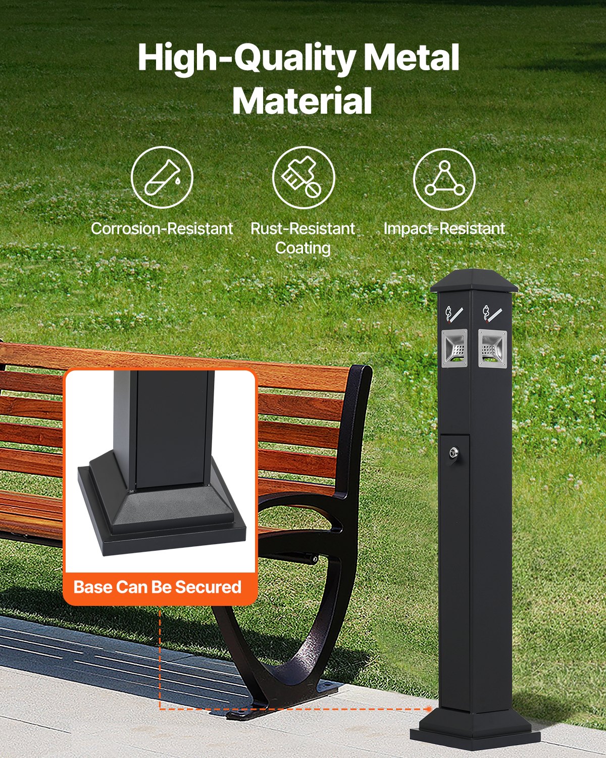 Cigarette Butt Receptacle, Weatherproof Cigarette Butt Container with 4 Disposal Openings & Top Cover, V952-SYYHTLSKZFTTQ80S0V0