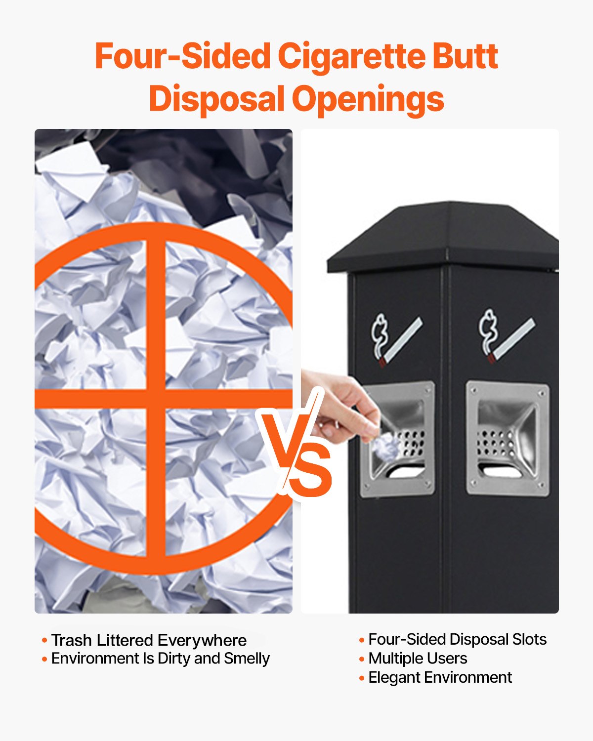 Cigarette Butt Receptacle, Weatherproof Cigarette Butt Container with 4 Disposal Openings & Top Cover, V952-SYYHTLSKZFTTQ80S0V0