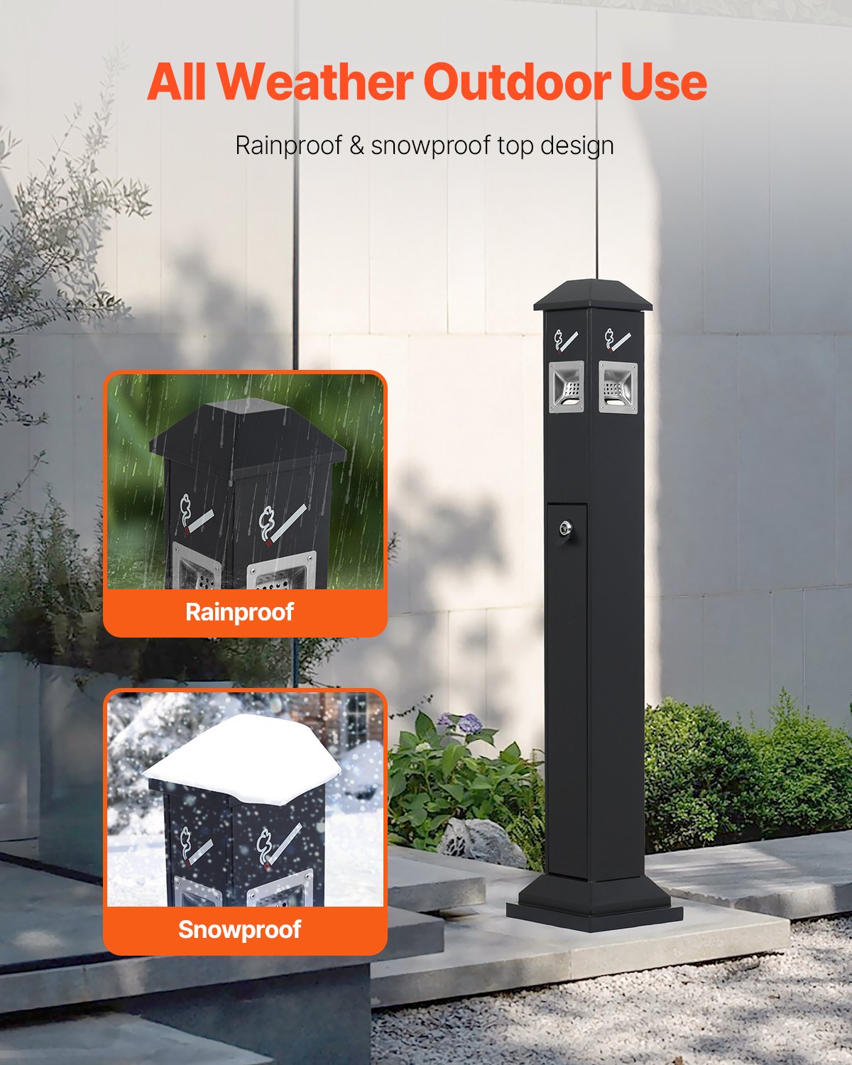 Cigarette Butt Receptacle, Weatherproof Cigarette Butt Container with 4 Disposal Openings & Top Cover, V952-SYYHTLSKZFTTQ80S0V0