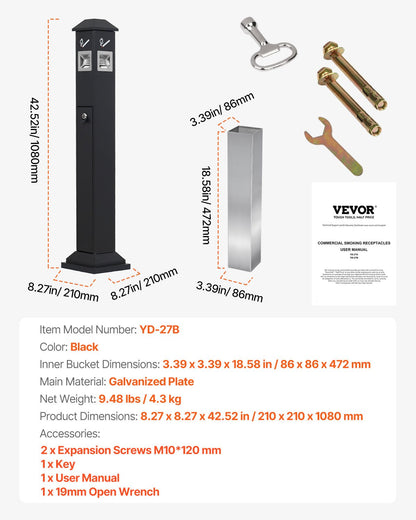 Cigarette Butt Receptacle, Weatherproof Cigarette Butt Container with 4 Disposal Openings & Top Cover, V952-SYYHTLSKZFTTQ80S0V0