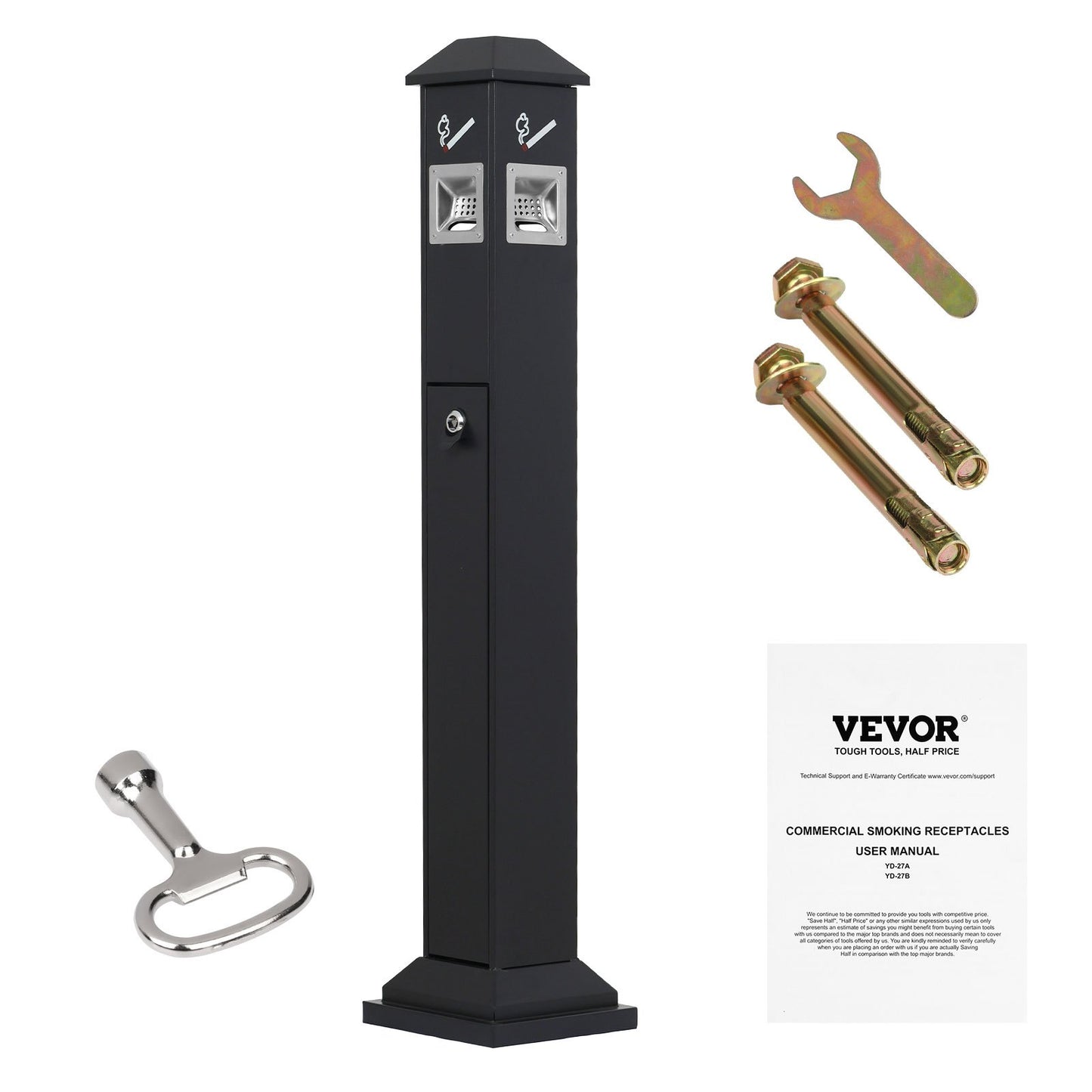 Cigarette Butt Receptacle, Weatherproof Cigarette Butt Container with 4 Disposal Openings & Top Cover, V952-SYYHTLSKZFTTQ80S0V0