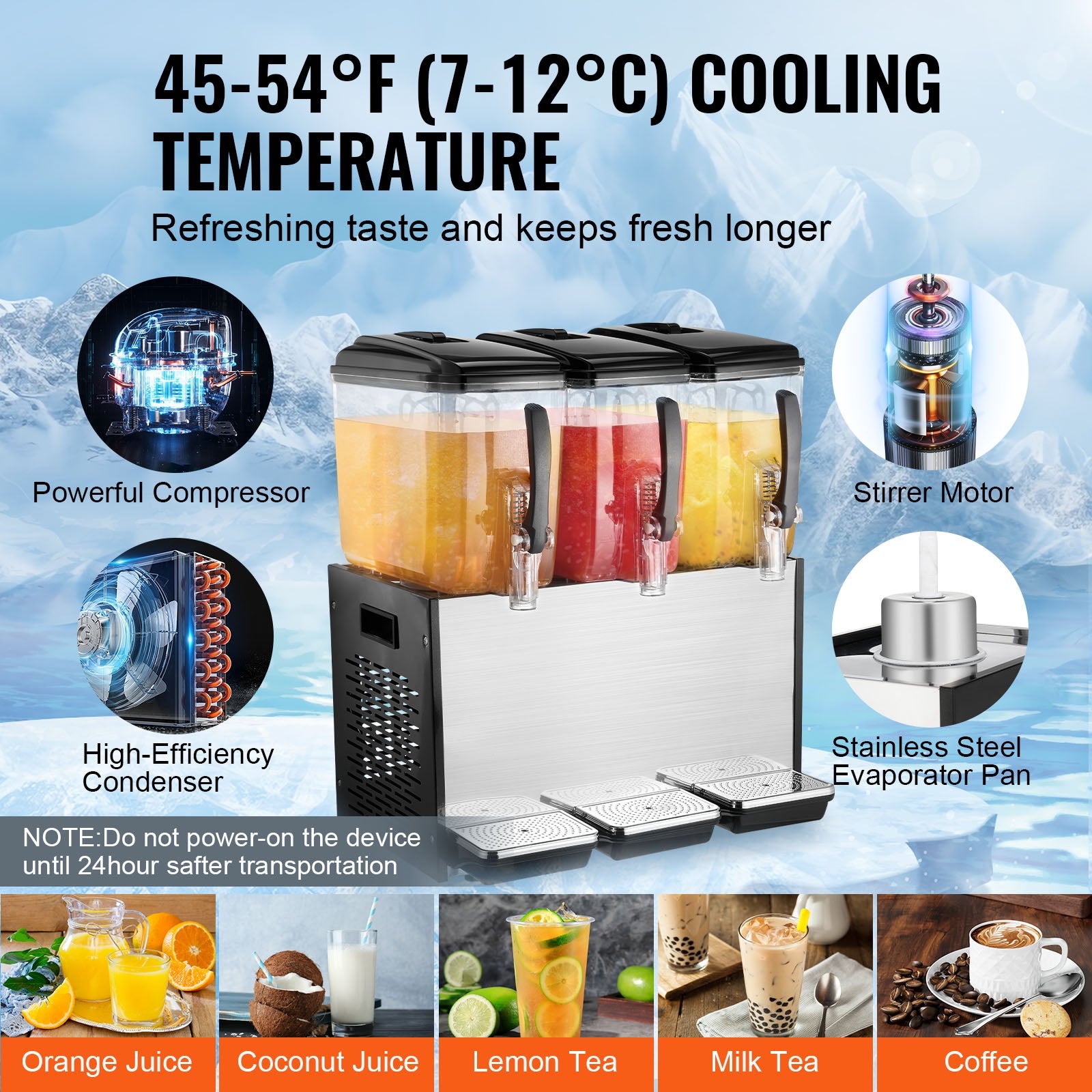 Commercial Beverage Dispenser, 3 Tanks 12 L Per Tank Juice Dispenser, 370W Stainless Steel Ice Tea Drink V952-SYYLJJBSJXS1AAIQKV3