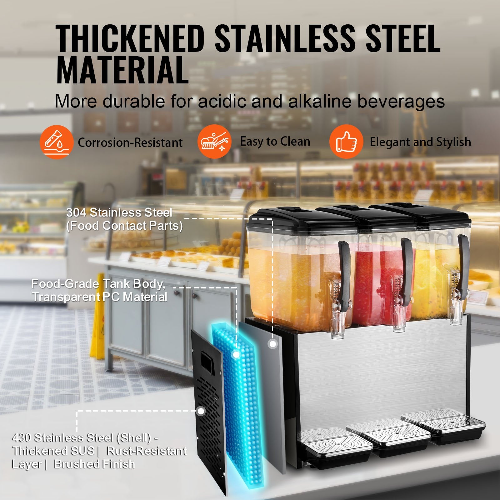 Commercial Beverage Dispenser, 3 Tanks 12 L Per Tank Juice Dispenser, 370W Stainless Steel Ice Tea Drink V952-SYYLJJBSJXS1AAIQKV3
