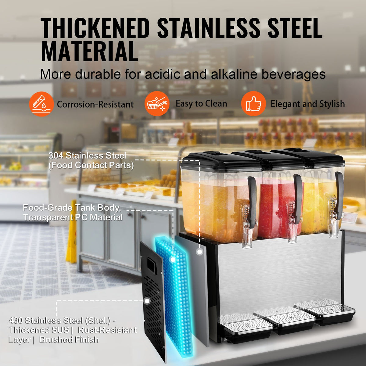 Commercial Beverage Dispenser, 3 Tanks 12 L Per Tank Juice Dispenser, 370W Stainless Steel Ice Tea Drink V952-SYYLJJBSJXS1AAIQKV3
