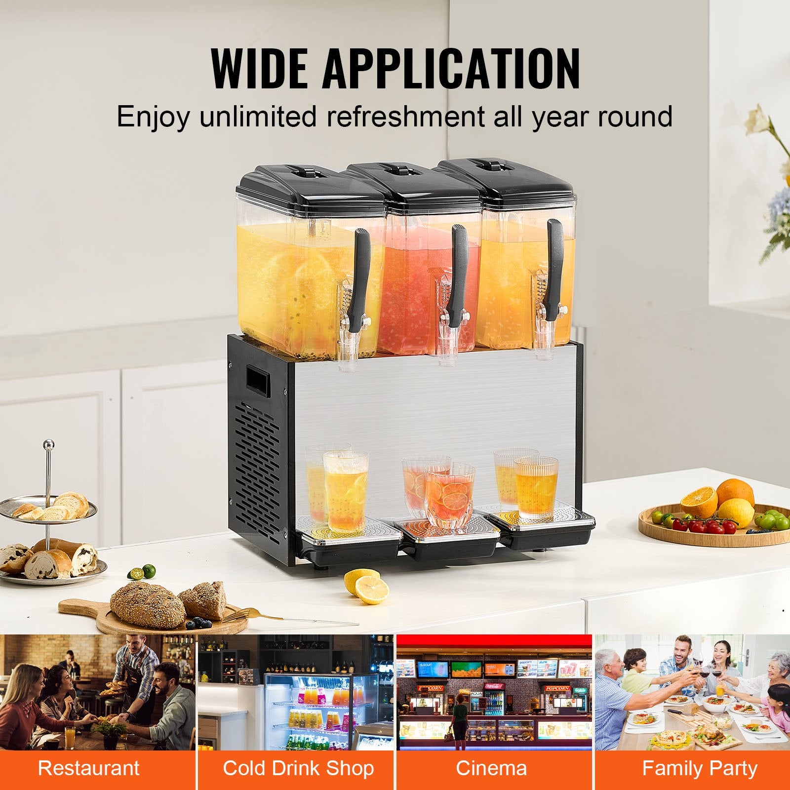 Commercial Beverage Dispenser, 3 Tanks 12 L Per Tank Juice Dispenser, 370W Stainless Steel Ice Tea Drink V952-SYYLJJBSJXS1AAIQKV3
