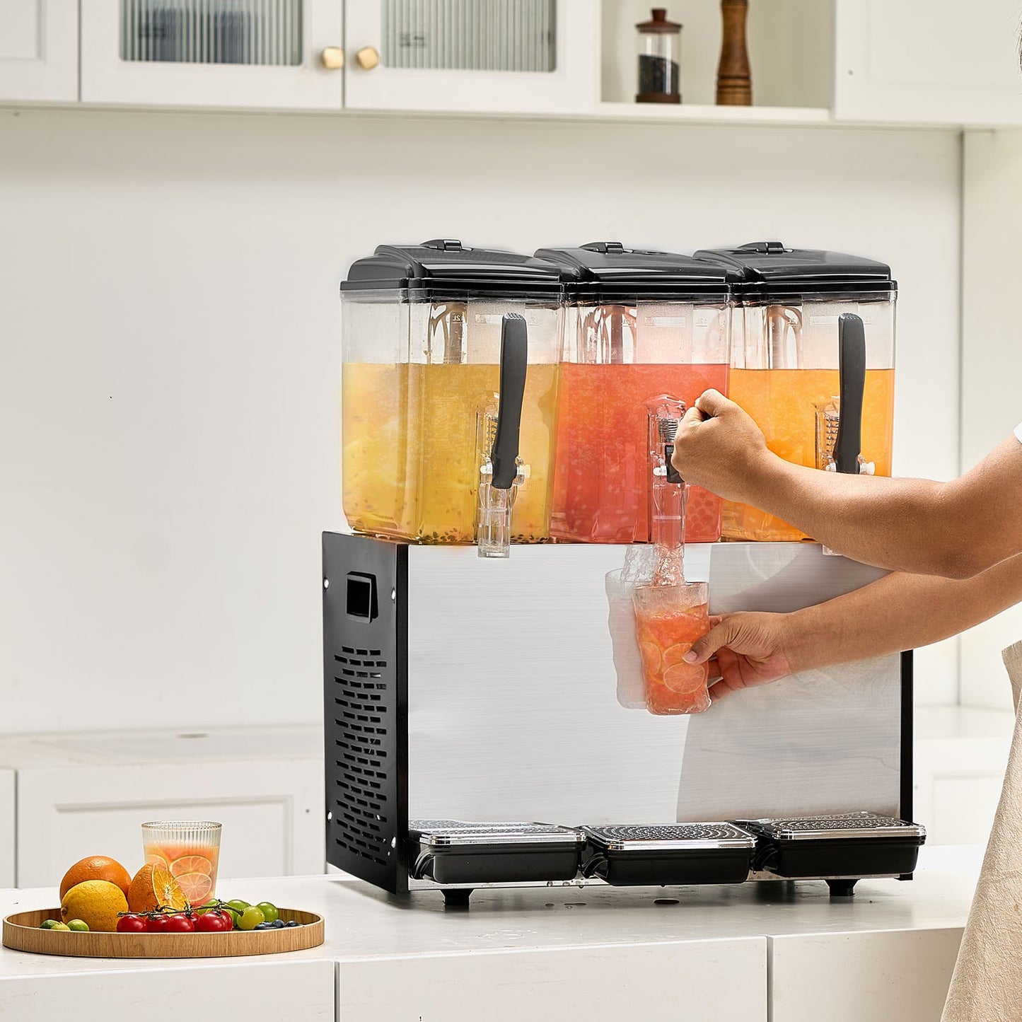 Commercial Beverage Dispenser, 3 Tanks 12 L Per Tank Juice Dispenser, 370W Stainless Steel Ice Tea Drink V952-SYYLJJBSJXS1AAIQKV3