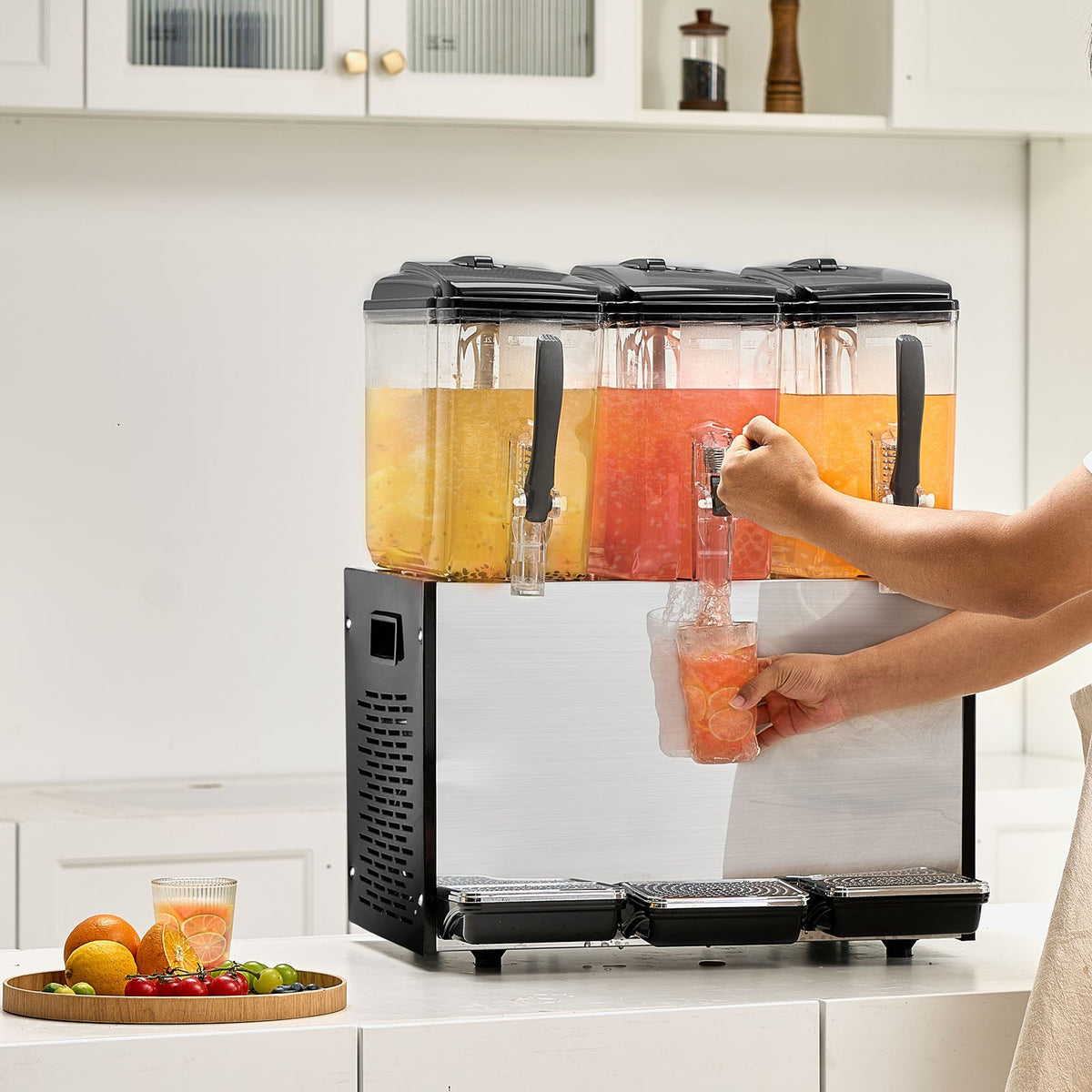 Commercial Beverage Dispenser, 3 Tanks 12 L Per Tank Juice Dispenser, 370W Stainless Steel Ice Tea Drink V952-SYYLJJBSJXS1AAIQKV3