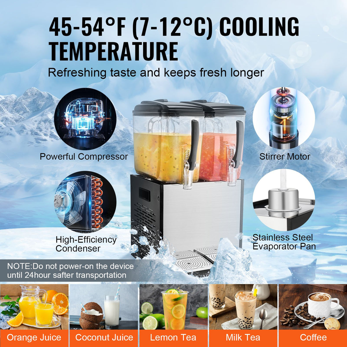 Commercial Beverage Dispenser, 2 Tanks 12 L Per Tank Juice Dispenser, 286W Stainless Steel Ice Tea Drink V952-SYYLJJBSJXS1NR5MHV3