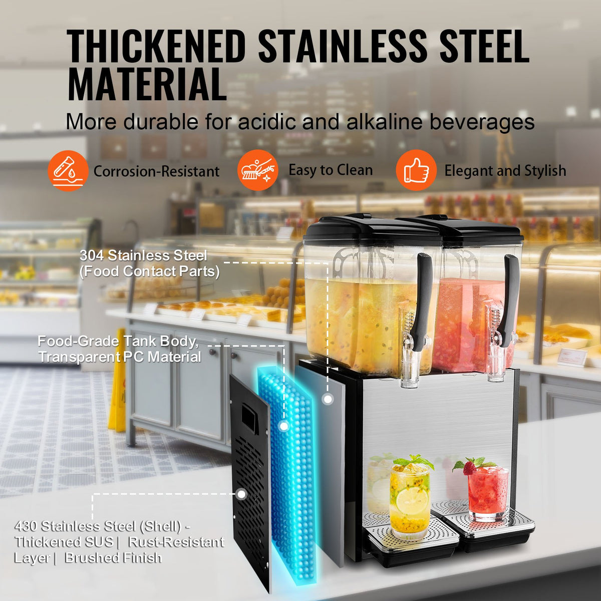Commercial Beverage Dispenser, 2 Tanks 12 L Per Tank Juice Dispenser, 286W Stainless Steel Ice Tea Drink V952-SYYLJJBSJXS1NR5MHV3