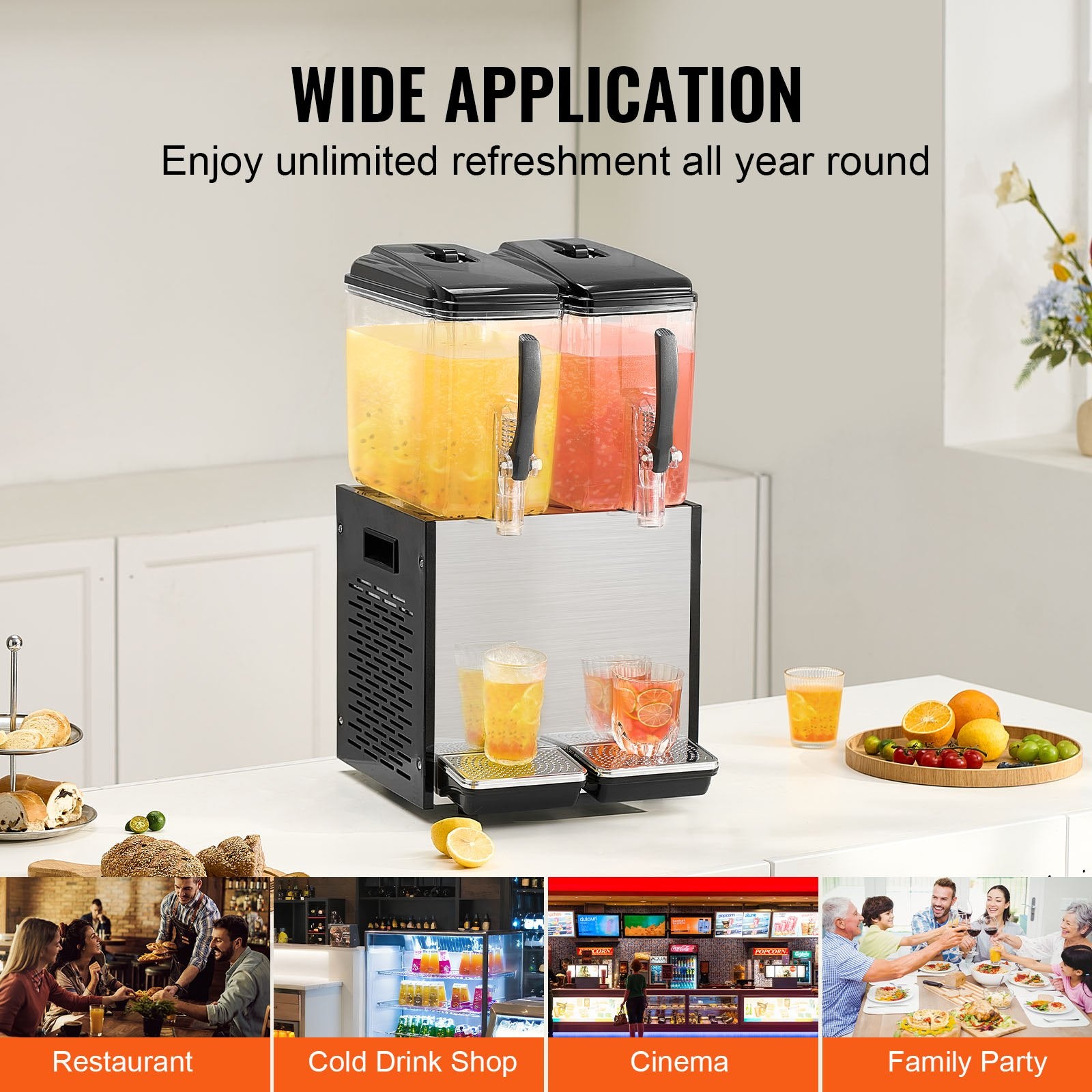 Commercial Beverage Dispenser, 2 Tanks 12 L Per Tank Juice Dispenser, 286W Stainless Steel Ice Tea Drink V952-SYYLJJBSJXS1NR5MHV3