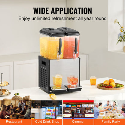 Commercial Beverage Dispenser, 2 Tanks 12 L Per Tank Juice Dispenser, 286W Stainless Steel Ice Tea Drink V952-SYYLJJBSJXS1NR5MHV3