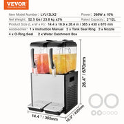 Commercial Beverage Dispenser, 2 Tanks 12 L Per Tank Juice Dispenser, 286W Stainless Steel Ice Tea Drink V952-SYYLJJBSJXS1NR5MHV3