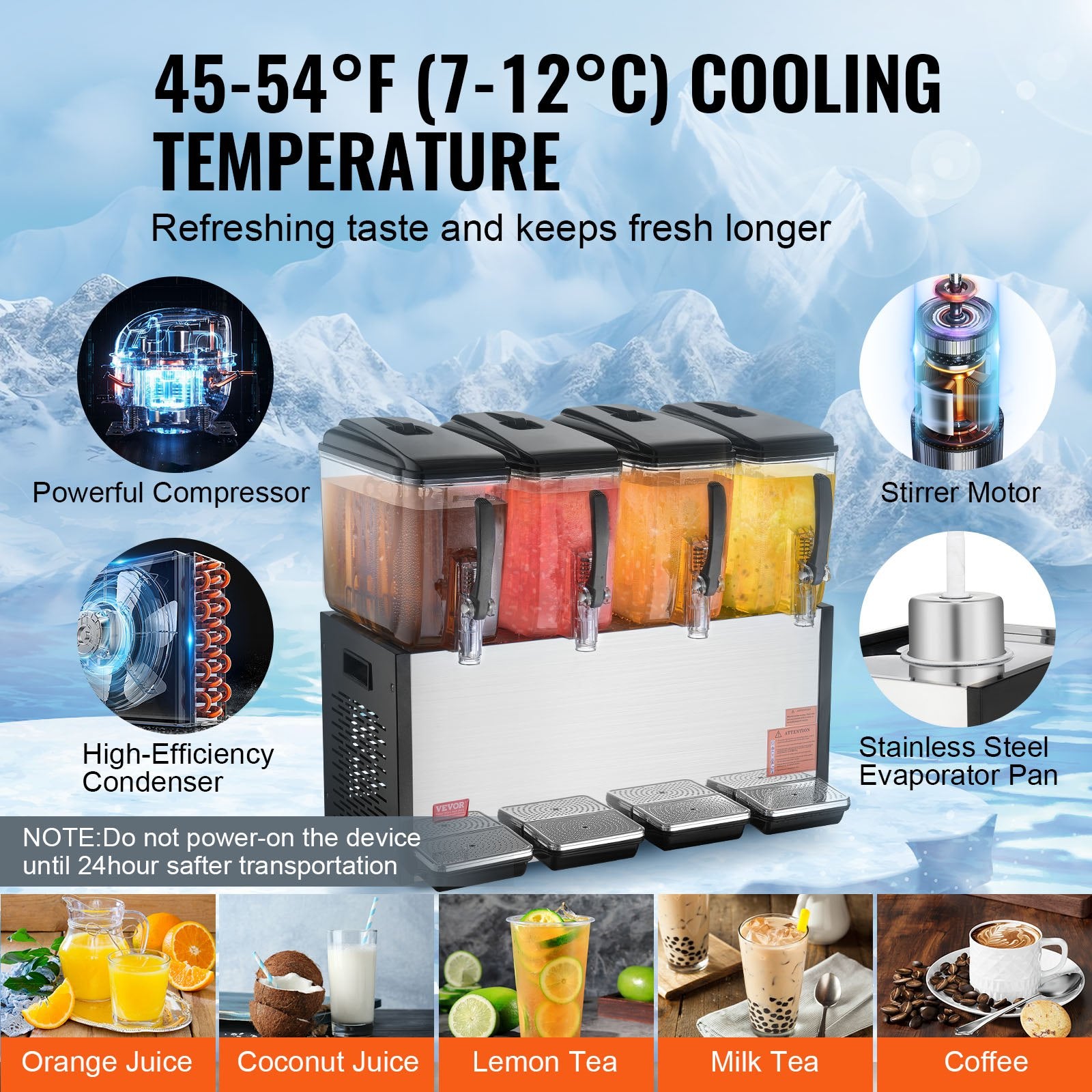 Commercial Beverage Dispenser, 4 Tanks 12 L Per Tank Juice Dispenser, 510W Stainless Steel Ice Tea Drink V952-SYYLJJBSJXS1YI25UV3