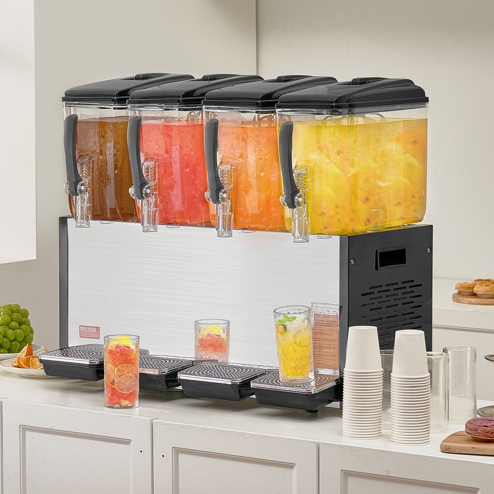 Commercial Beverage Dispenser, 4 Tanks 12 L Per Tank Juice Dispenser, 510W Stainless Steel Ice Tea Drink V952-SYYLJJBSJXS1YI25UV3