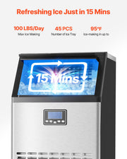 Commercial Ice Maker Machine, 100lbs/24H Ice Maker Machine with 33lbs Storage Capacity, 45 Ice Cubes in 15 V952-SYYTSFBZBJX1KF06PV3