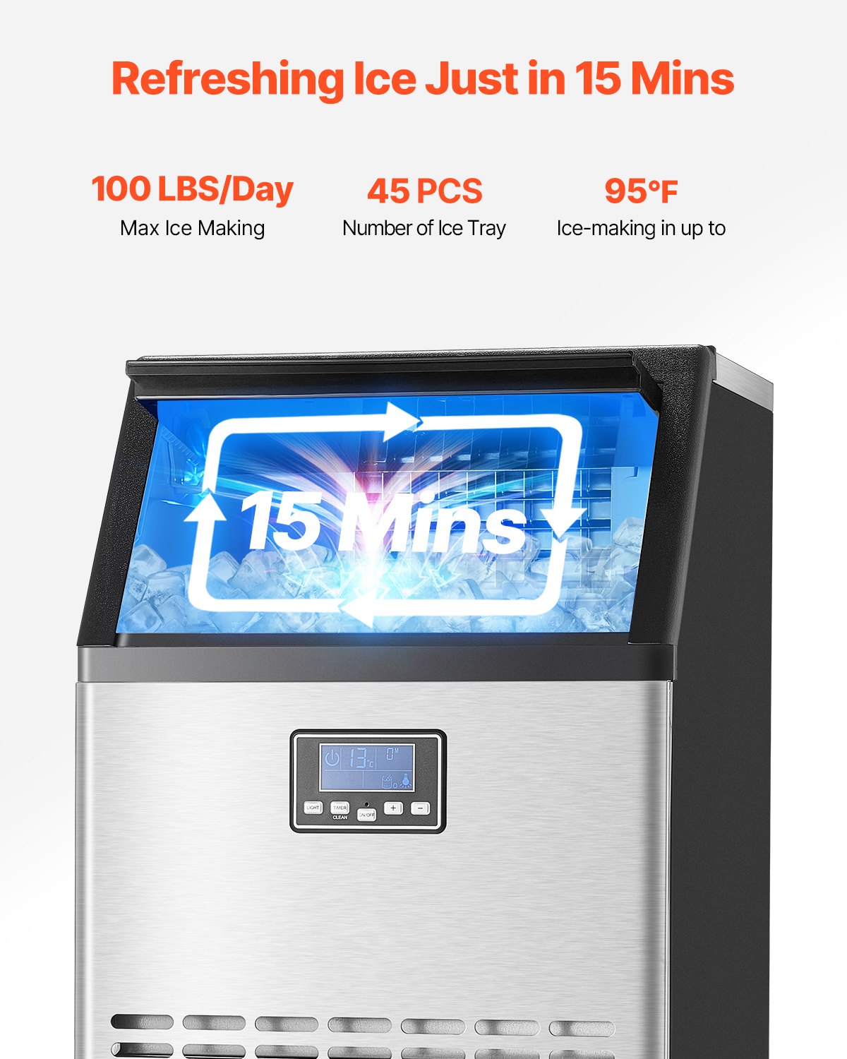 Commercial Ice Maker Machine, 100lbs/24H Ice Maker Machine with 33lbs Storage Capacity, 45 Ice Cubes in 15 V952-SYYTSFBZBJX1KF06PV3