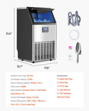 Commercial Ice Maker Machine, 100lbs/24H Ice Maker Machine with 33lbs Storage Capacity, 45 Ice Cubes in 15 V952-SYYTSFBZBJX1KF06PV3