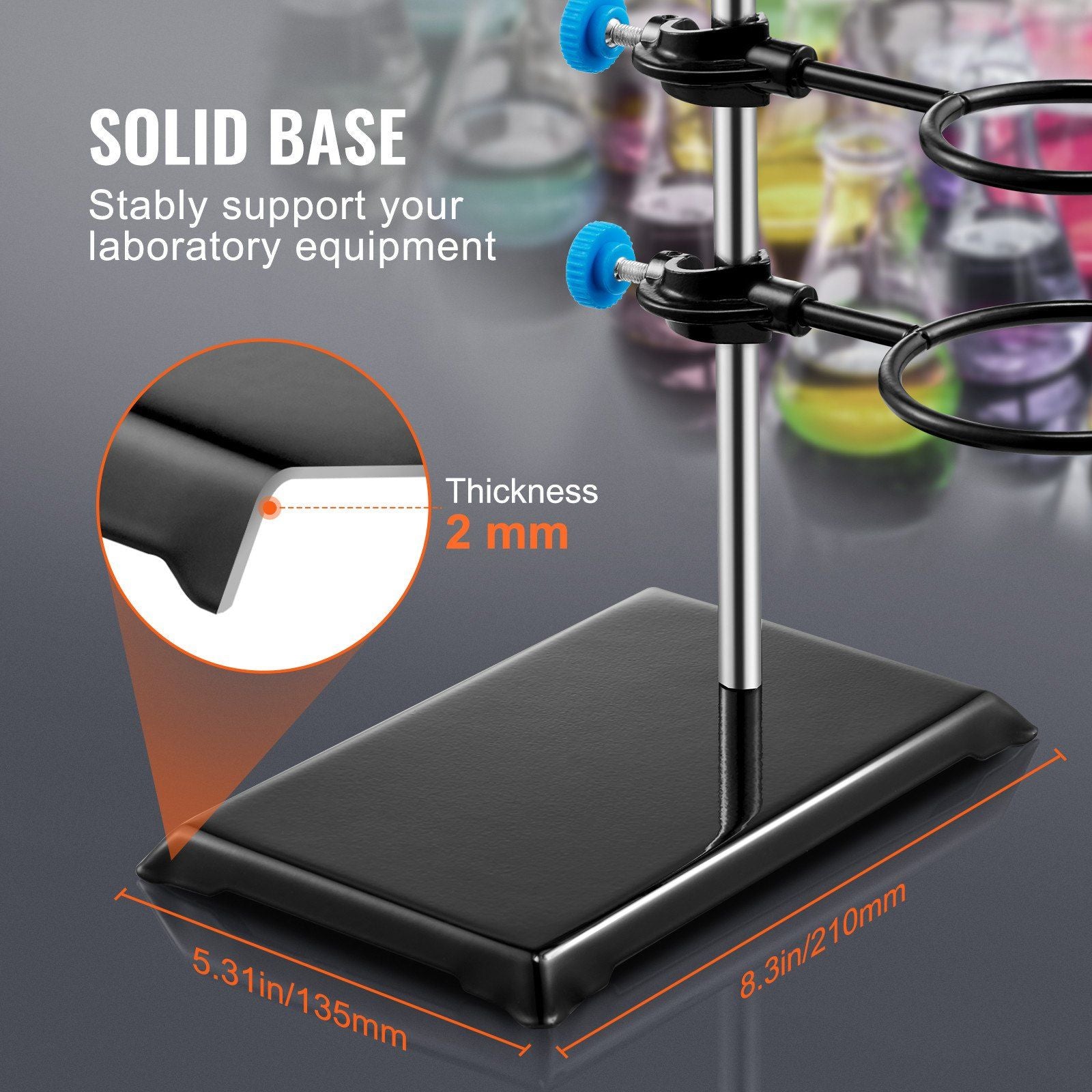 Lab Stand Support, Laboratory Retort Support Stand Set, Steel Lab Stand 23.6" Rod and 8.3" x 5.3" Cast Iron V952-SYZJJP1JT60C60P2LV0