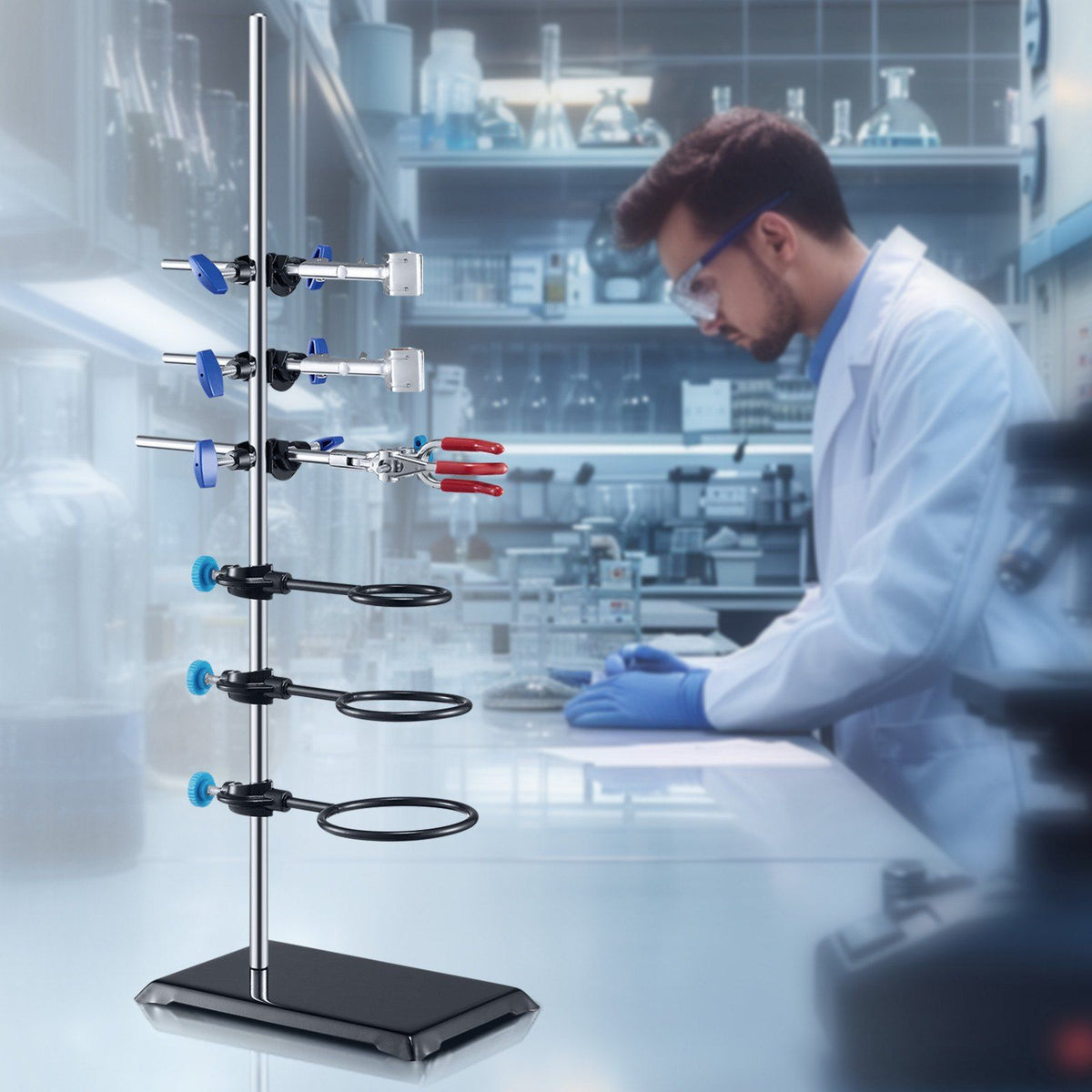 Lab Stand Support, Laboratory Retort Support Stand Set, Steel Lab Stand 23.6" Rod and 8.3" x 5.3" Cast Iron V952-SYZJJP1JT60C60P2LV0