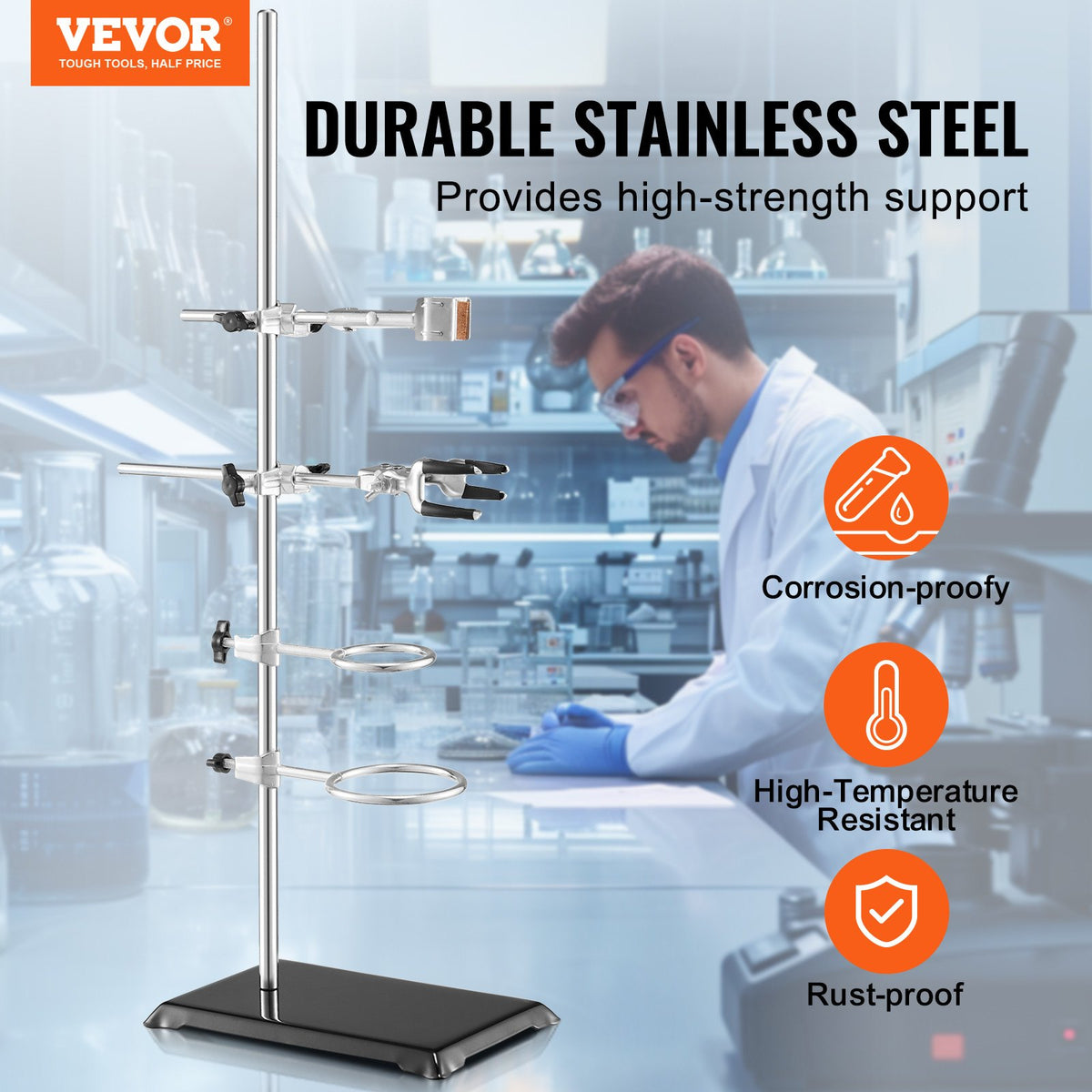 Lab Stand Support, Laboratory Retort Support Stand 2 Sets, Steel Lab Stand 23.6" Rod and 8.3" x 5.3" Cast V952-SYZJJP2JT60C7MCUSV0