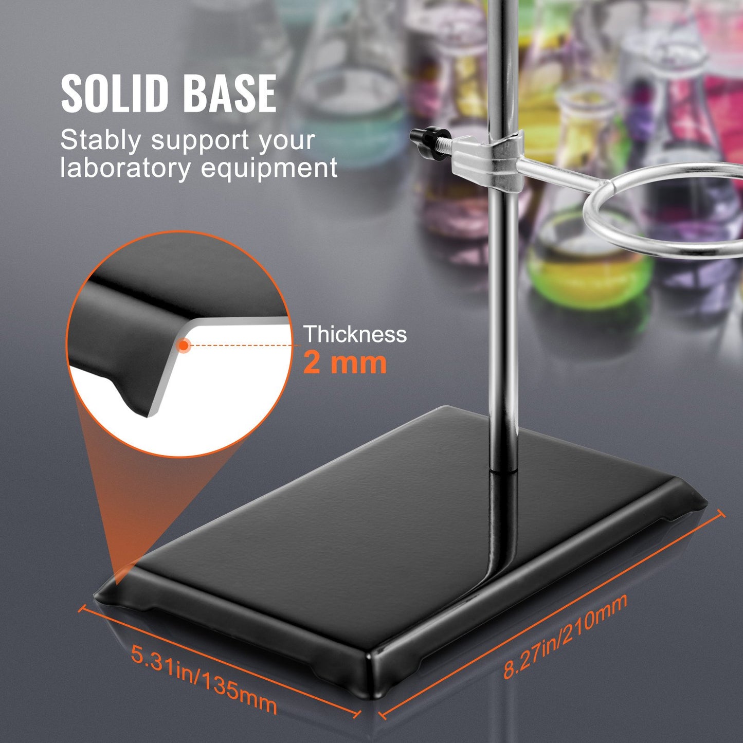 Lab Stand Support, Laboratory Retort Support Stand 2 Sets, Steel Lab Stand 23.6" Rod and 8.3" x 5.3" Cast V952-SYZJJP2JT60C7MCUSV0