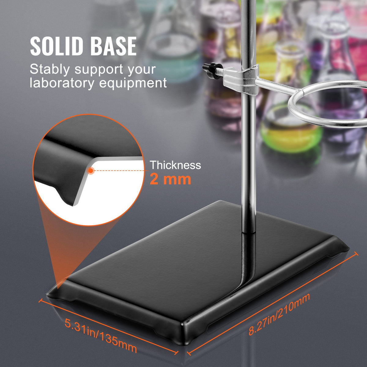 Lab Stand Support, Laboratory Retort Support Stand 2 Sets, Steel Lab Stand 23.6" Rod and 8.3" x 5.3" Cast V952-SYZJJP2JT60C7MCUSV0