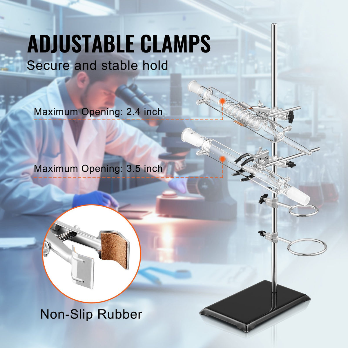 Lab Stand Support, Laboratory Retort Support Stand 2 Sets, Steel Lab Stand 23.6" Rod and 8.3" x 5.3" Cast V952-SYZJJP2JT60C7MCUSV0