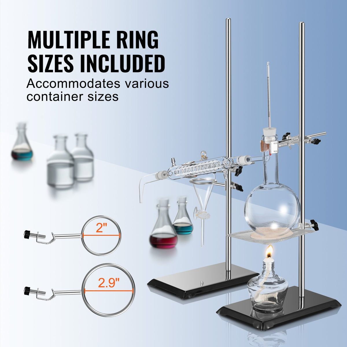 Lab Stand Support, Laboratory Retort Support Stand 2 Sets, Steel Lab Stand 23.6" Rod and 8.3" x 5.3" Cast V952-SYZJJP2JT60C7MCUSV0