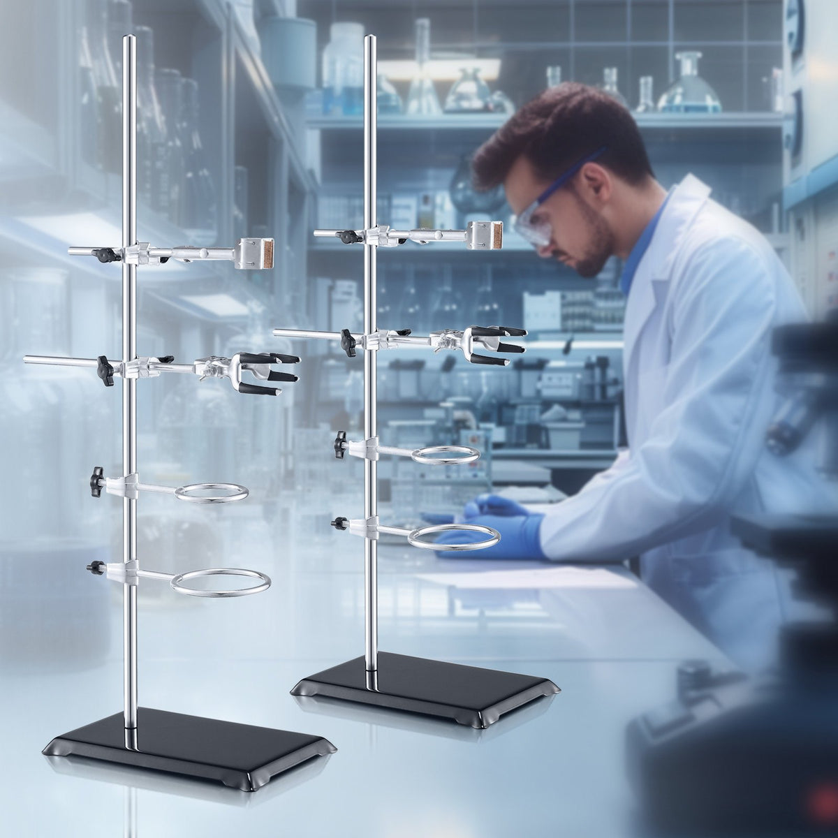Lab Stand Support, Laboratory Retort Support Stand 2 Sets, Steel Lab Stand 23.6" Rod and 8.3" x 5.3" Cast V952-SYZJJP2JT60C7MCUSV0