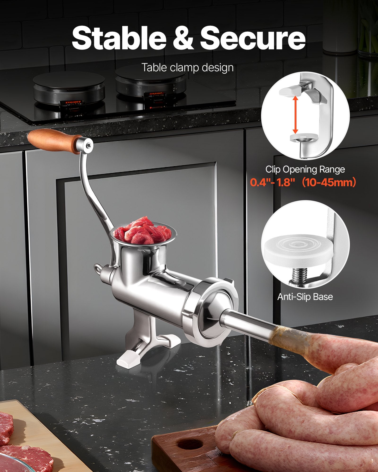 Heavy Duty Meat Grinder Manual Sausage Filler Stainless Steel with Clamp V952-SYZJSJRJB80CMAC3RV0