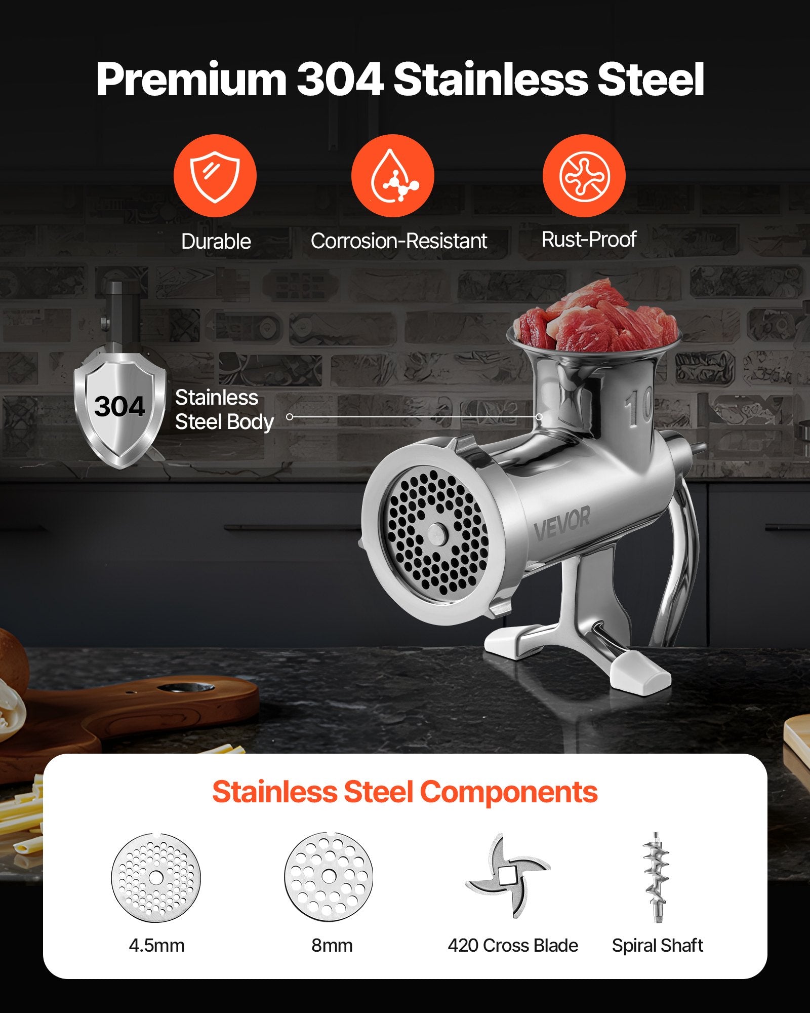 Heavy Duty Meat Grinder Manual Sausage Filler Stainless Steel with Clamp V952-SYZJSJRJB80CMAC3RV0