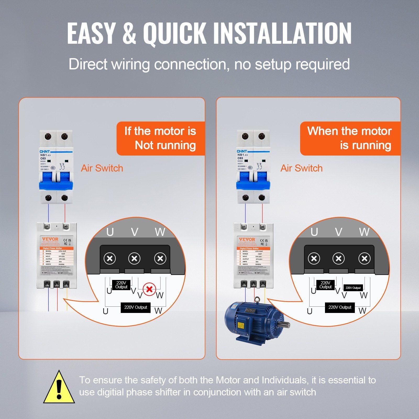 3 Phase Converter - 10HP 30A 220V Single Phase to 3 Phase Converter, Digital Phase Shifter for Residential V952-SZBXQ10HP000GCR3SV7