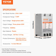 3 Phase Converter- 7.5HP 23A 220V Single Phase to 3 Phase Converter, Digital Phase Shifter for Residential & V952-SZBXQ75HP000OF0UOV7