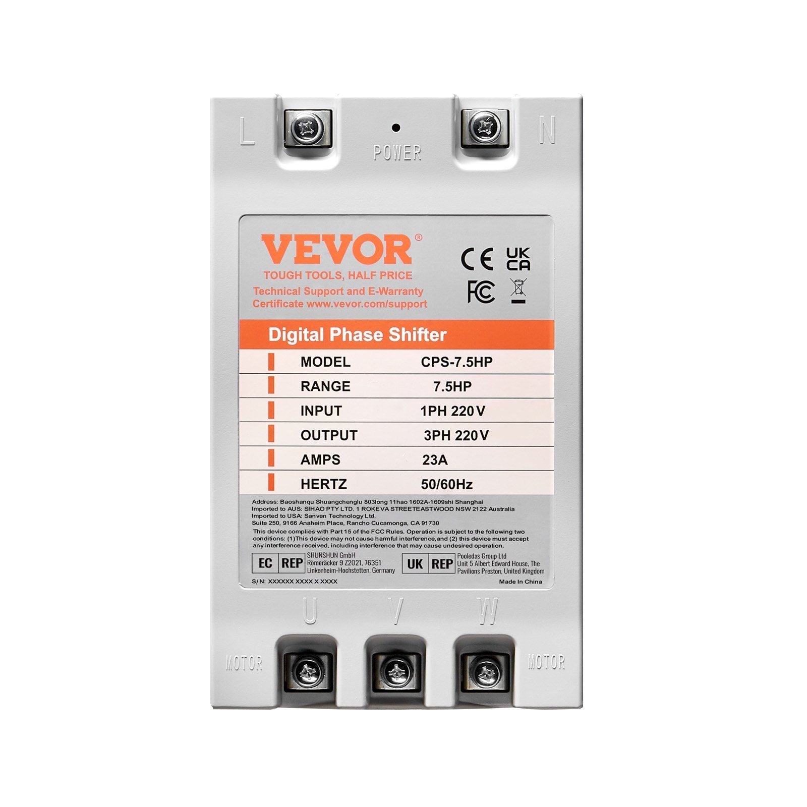 3 Phase Converter- 7.5HP 23A 220V Single Phase to 3 Phase Converter, Digital Phase Shifter for Residential & V952-SZBXQ75HP000OF0UOV7