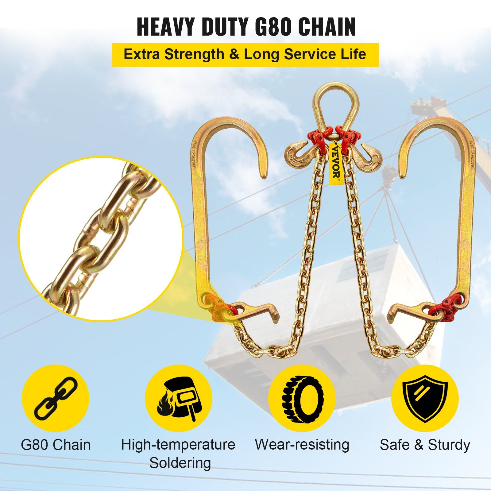 V Bridle Chain, 5/16 in x 2 ft Bridle Tow Chain, Grade 80 V-Bridle Transport Chain, 9260 Lbs Break Strength V952-SZGLRJG5162FT0001V0