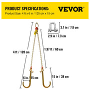 V Bridle Chain, 5/16 in x 2 ft Bridle Tow Chain, Grade 80 V-Bridle Transport Chain, 9260 Lbs Break Strength V952-SZGLRJG5162FT0001V0