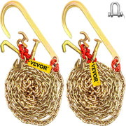 J Hook Chain, 2PCS 8 mm x 300 cm G80 Long Shank J Hook Tow Chain with RTJ Cluster Hook & Grab Hook, 2448 kg V952-SZGLRTJ51610FT001V0