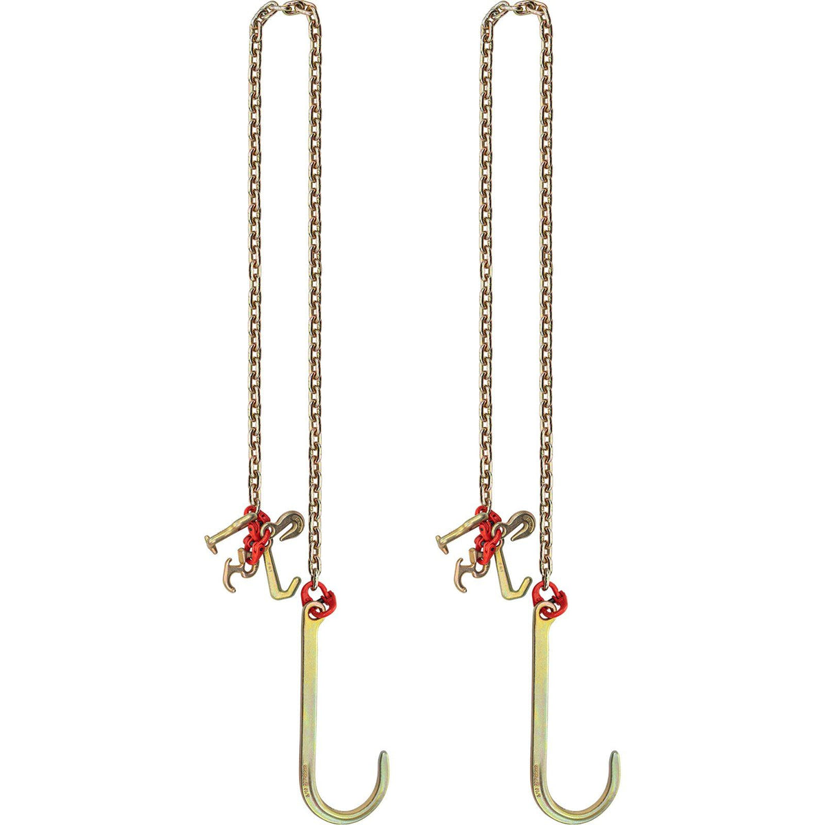 J Hook Chain, 2PCS 8 mm x 300 cm G80 Long Shank J Hook Tow Chain with RTJ Cluster Hook & Grab Hook, 2448 kg V952-SZGLRTJ51610FT001V0
