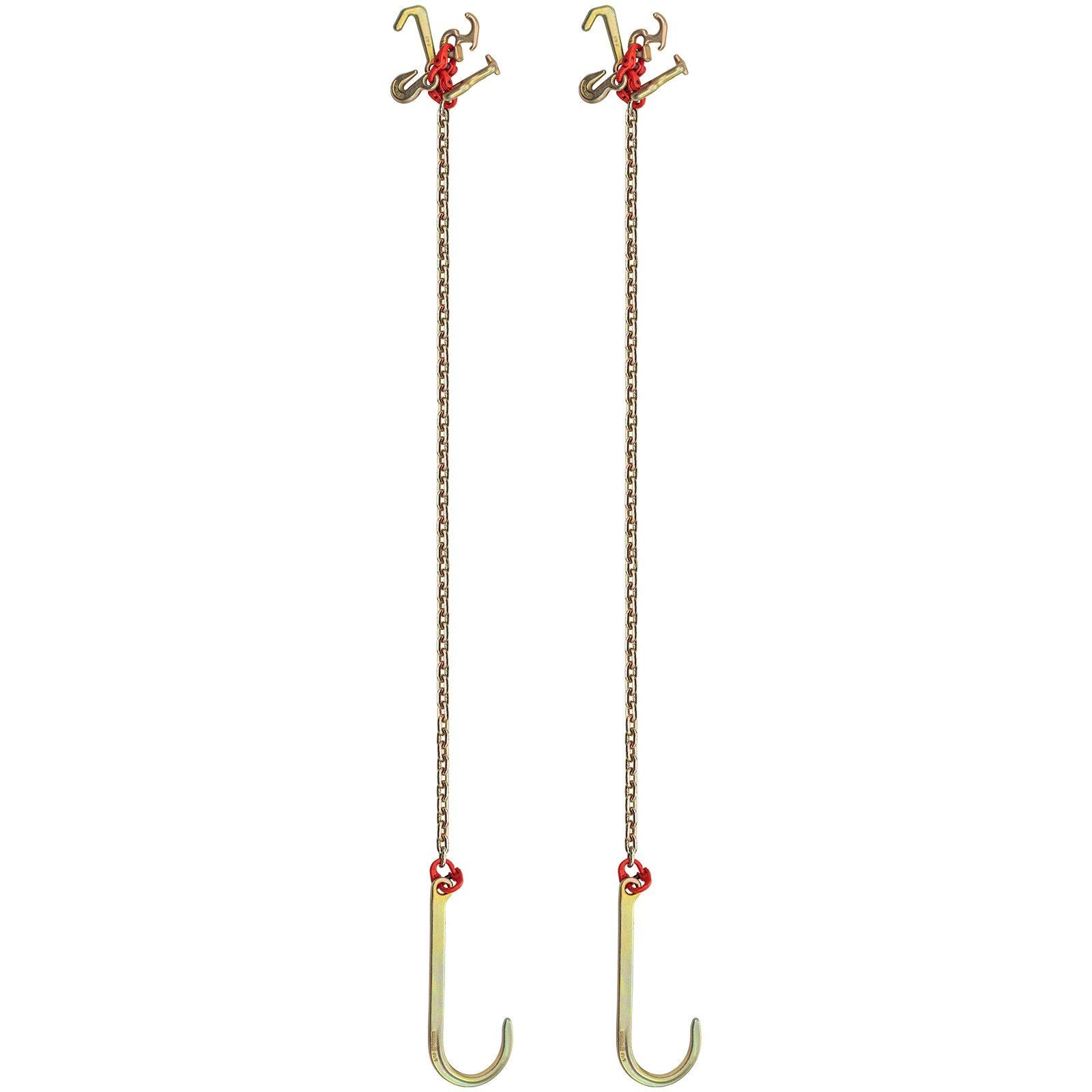 J Hook Chain, 2PCS 8 mm x 300 cm G80 Long Shank J Hook Tow Chain with RTJ Cluster Hook & Grab Hook, 2448 kg V952-SZGLRTJ51610FT001V0